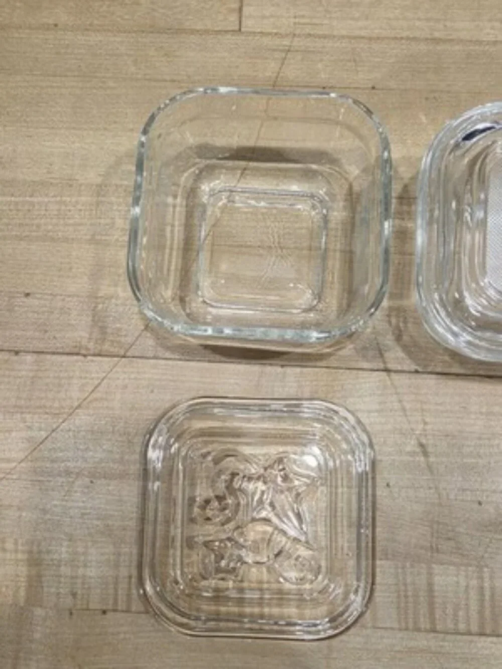 Vintage Federal Glass Square Refrigerator Dishes Mismatched Lids Set of 2